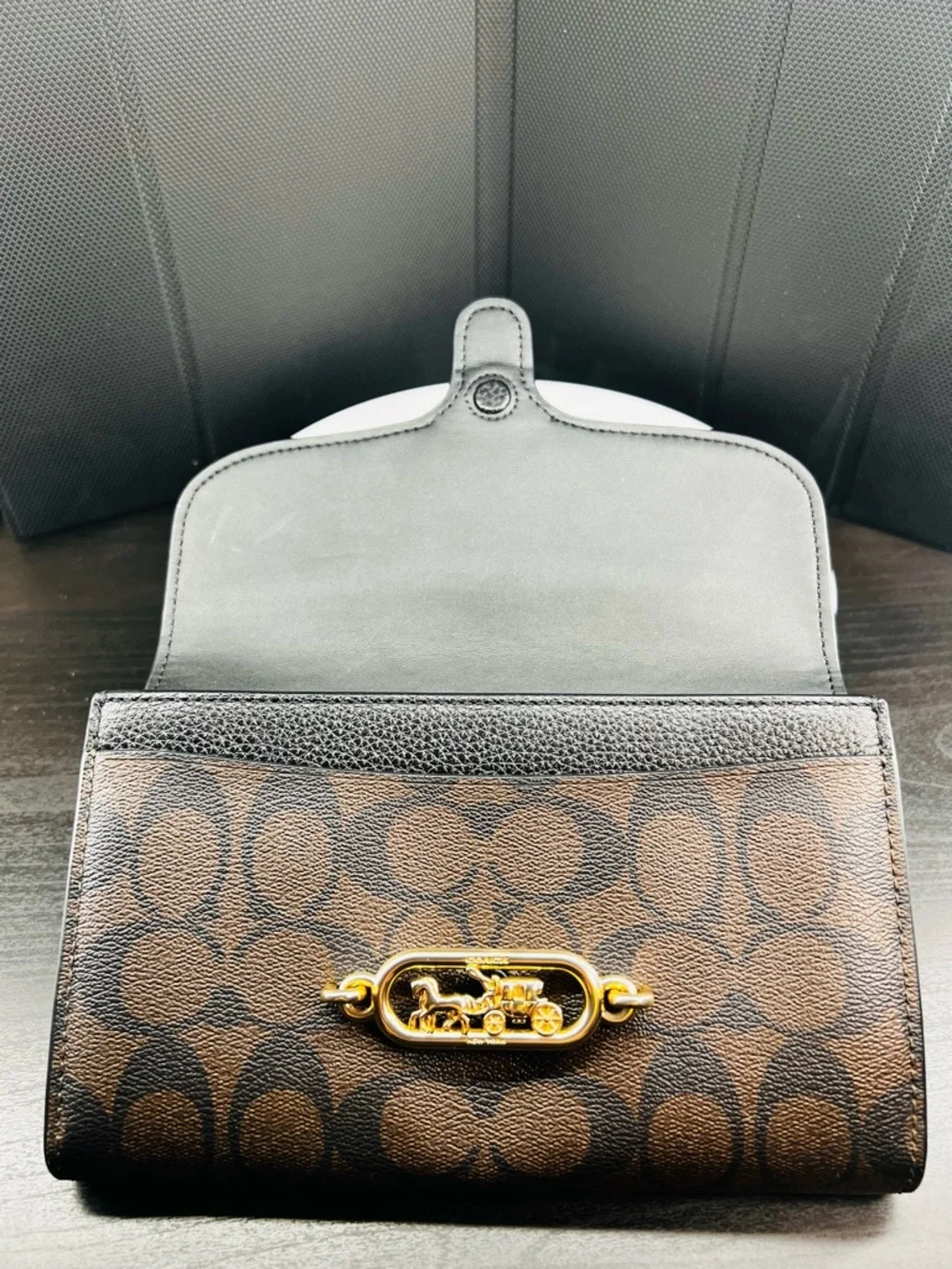 Coach Signature Elle Hardware Chain Black and Brown Leather Crossbody Bag - Picture 5 of 10